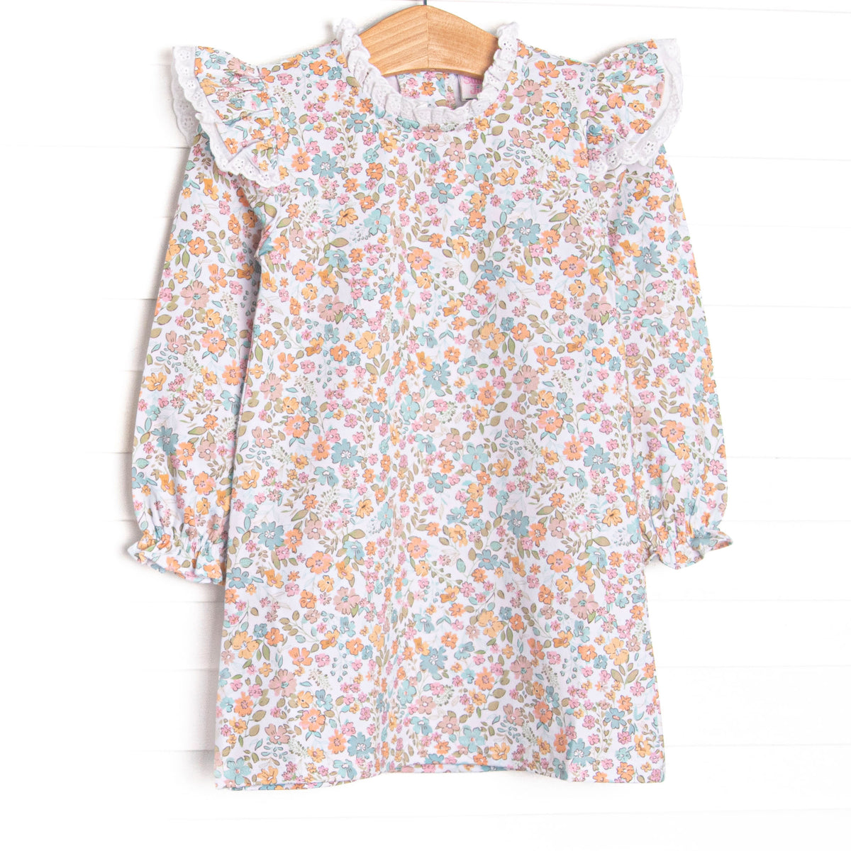 Teal Topiary Long Sleeve Flutter Sleeve Dress, Blue – Stitchy Fish
