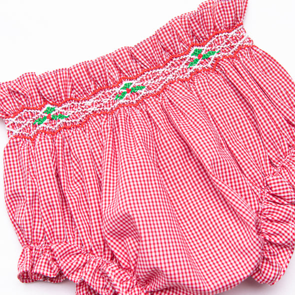 Holiday Holly Smocked Diaper Set, Red