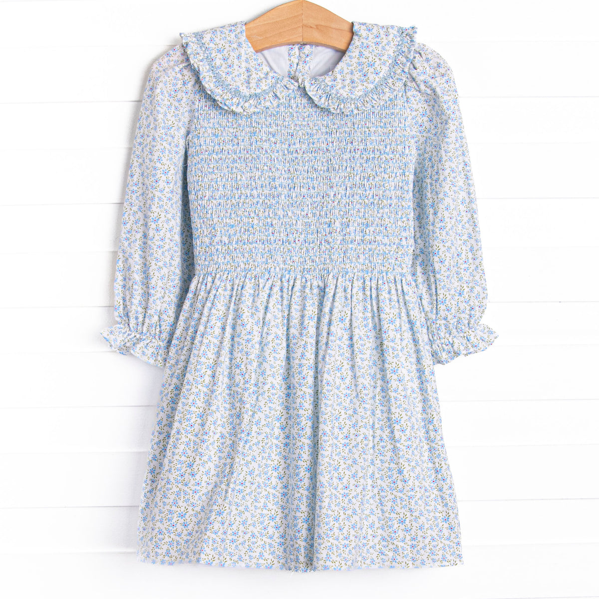 pale blue peter pan collar dress Girl's Bleu: Margaret Smocked Long Sleeve in Floral size 18M Size:18 1/2 36/37 evening party CR BEACH 25 Sleeveless Ultra Sparkle Dress