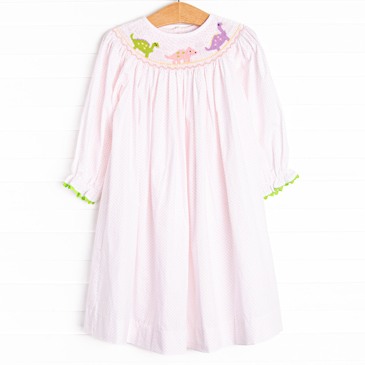 Dino Parade Smocked Dress, Pink – Stitchy Fish
