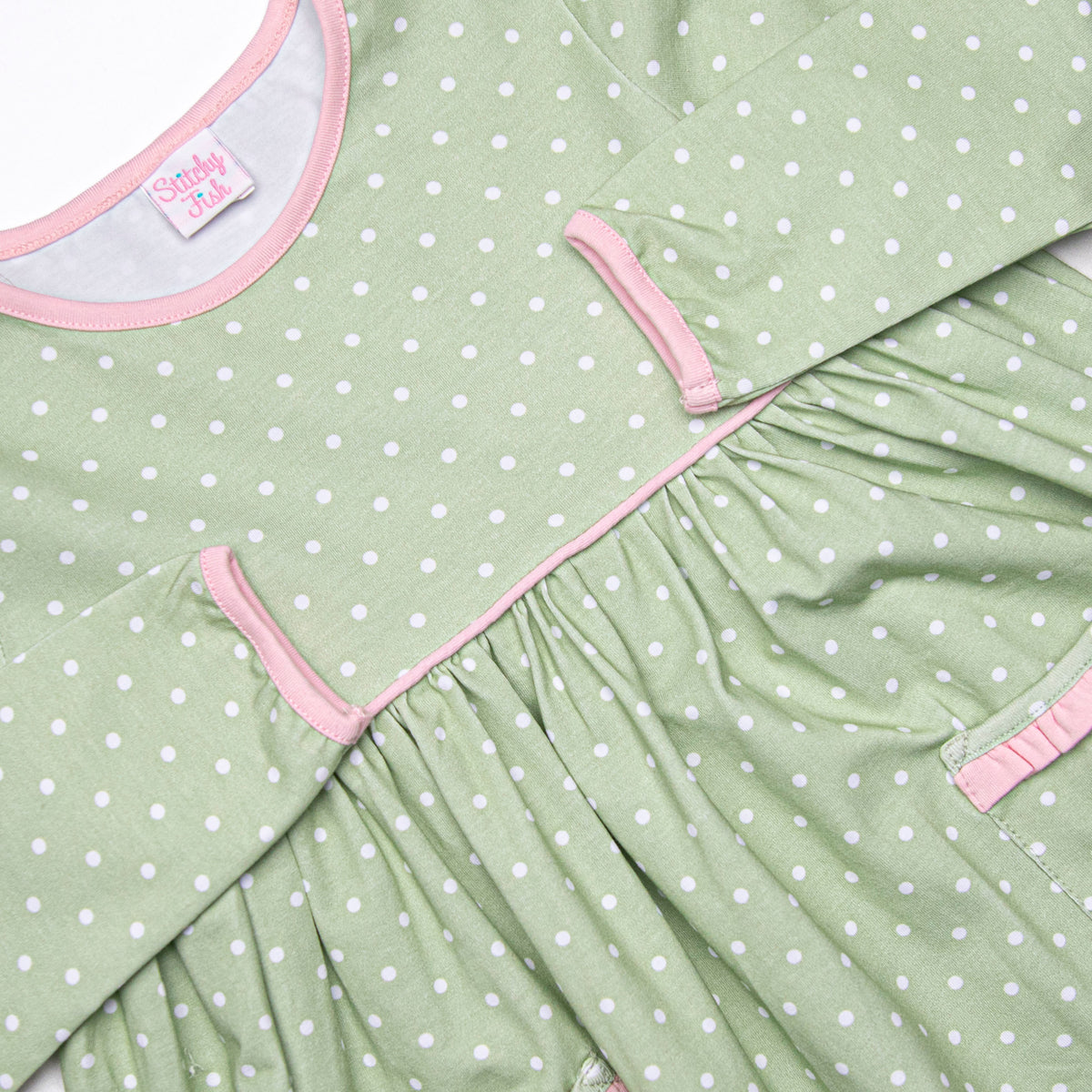 green emerald velvet dress Pinch Pink/Green Polka Dot Tiered Mini Dress