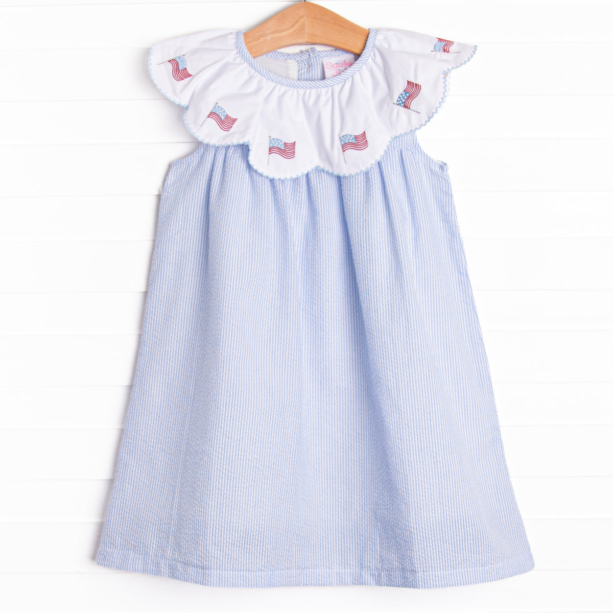 ワンピース FISH & KIDS / EMBROIDERY DRESS 2-3y Waving in the Wind Embroidered Dress, Blue – Stitchy Fish