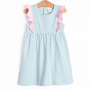 Lillie Flutter Pima Dress, Mint Stripe