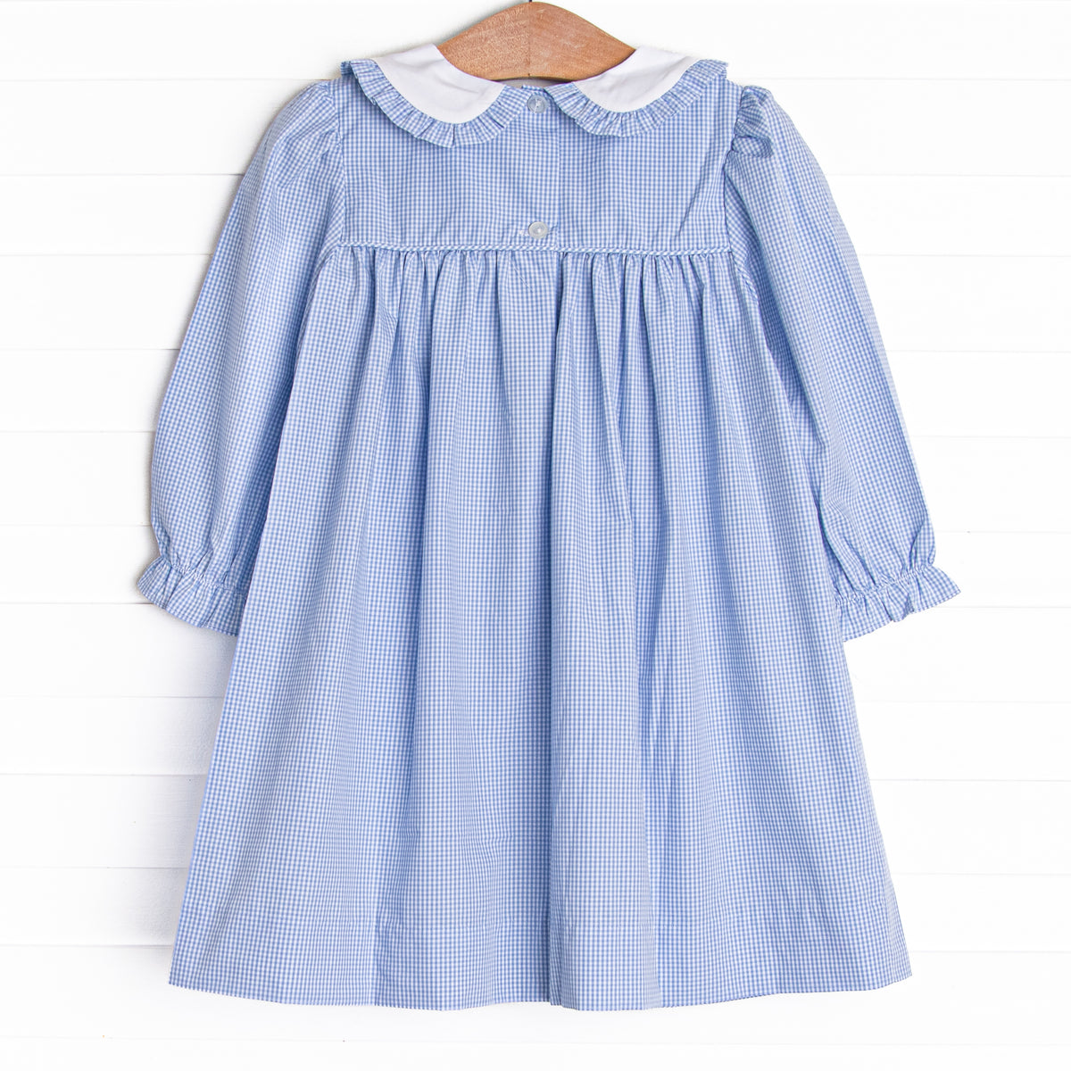Gracie Gingham Smocked Dress, Blue Stitchy Fish