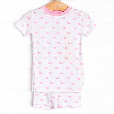 Whale Watch Bamboo Pajama Short Set, Pink