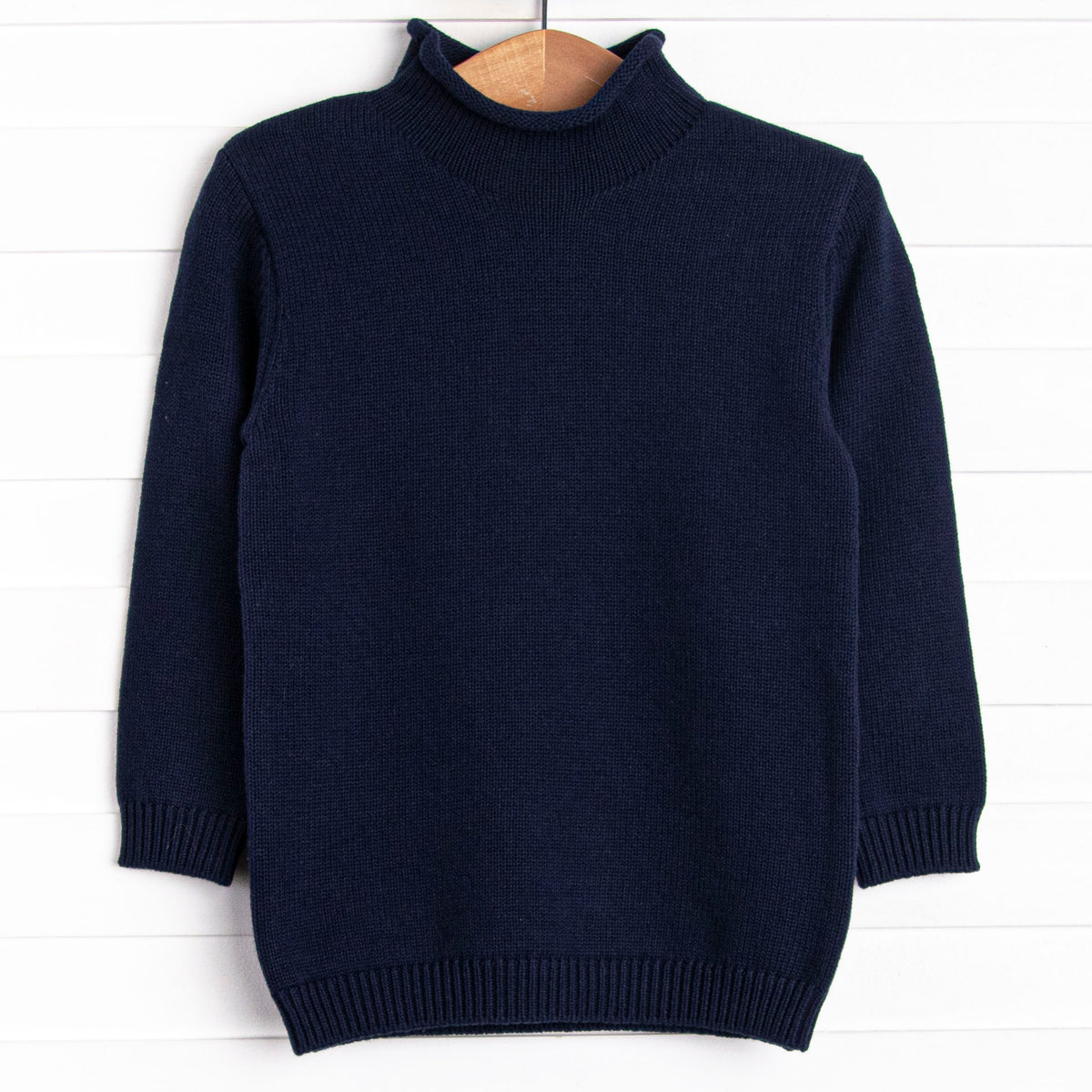 Rolled Neck Sweater, Navy – Stitchy Fish