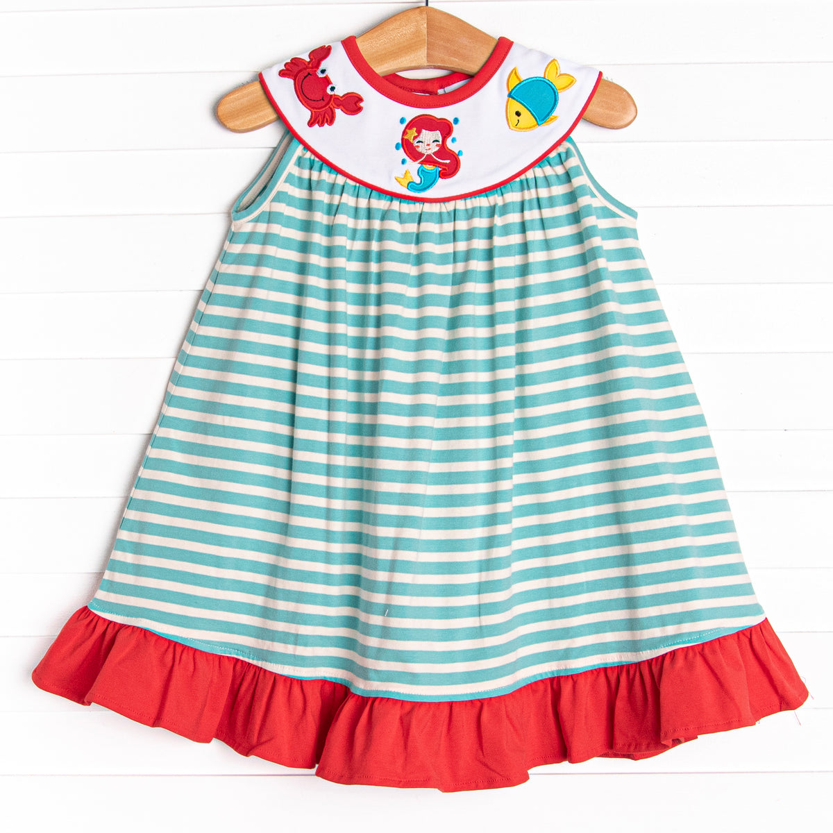 Girl's Mermaid Princess Applique Dress in Aqua size 8