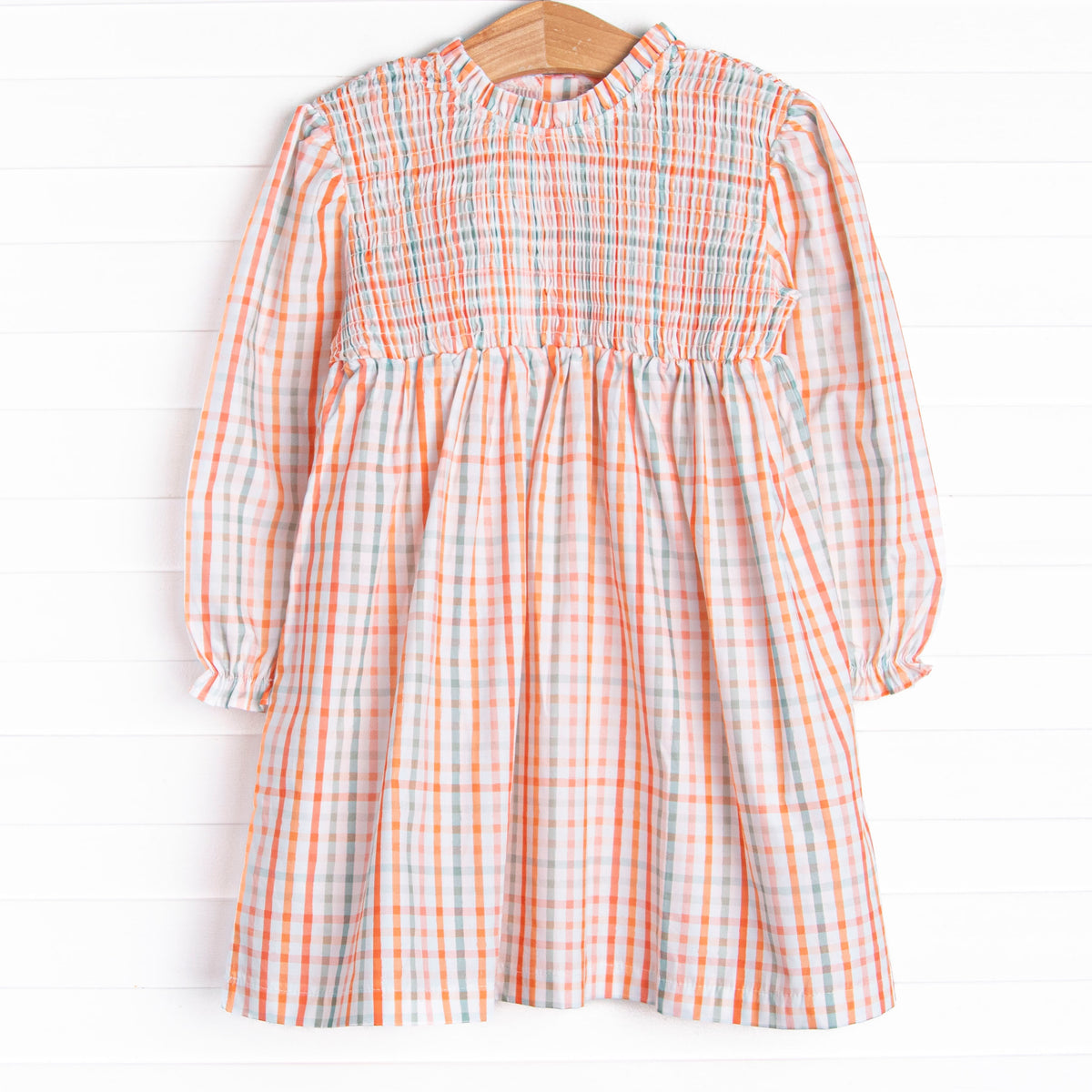 Girl's Patchwork Plaid Dress in Orange size 5