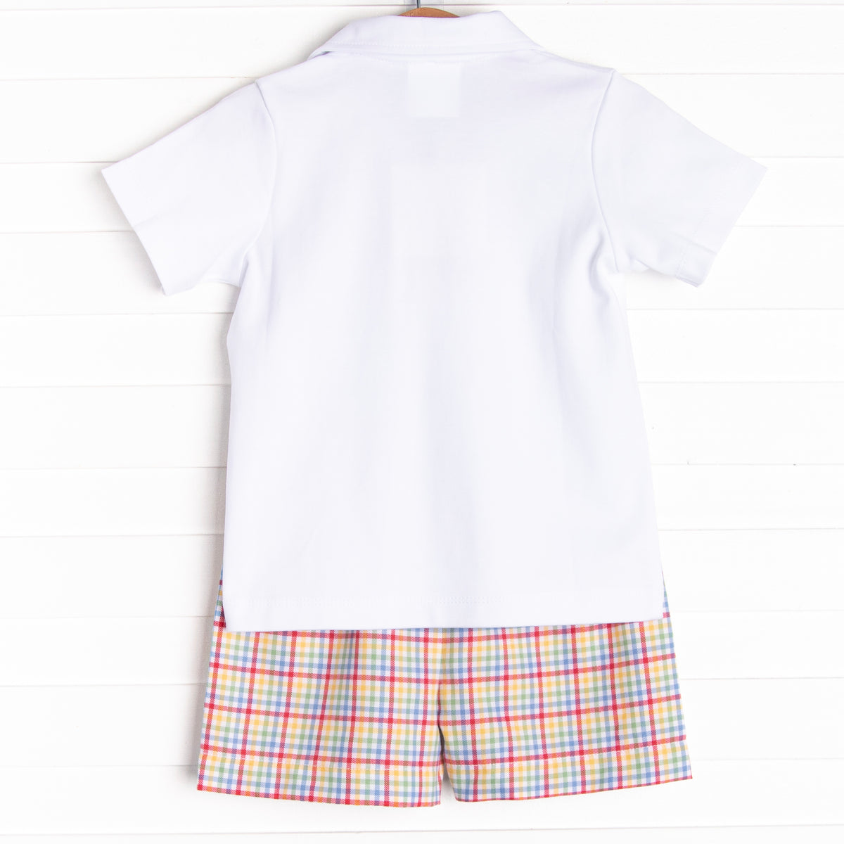 Perfect Grade Plaid Smocked Short Set, Red Stitchy Fish