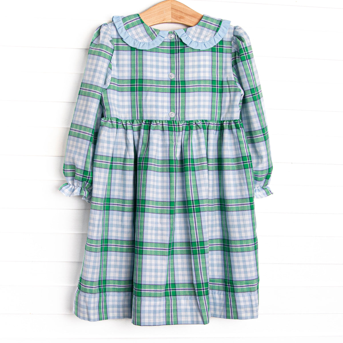 green and blue plaid dress Girl's Waddles Wags Smocked Collar in size 6 The full button front Oh the dress that Color:Silk Faille Plum bcw