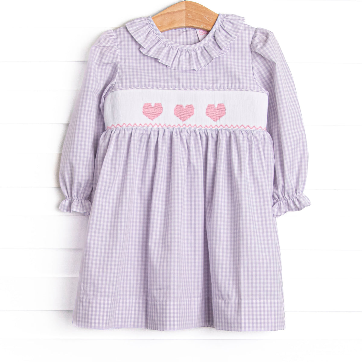 Be Mine Smocked Ruffle Neck Dress, Purple Gingham – Stitchy Fish