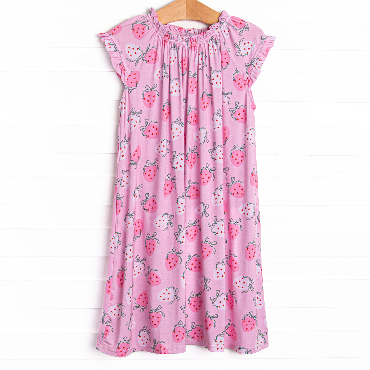 Girl's Strawberry Slumber Bamboo Night Gown Dress in Pink size 24M