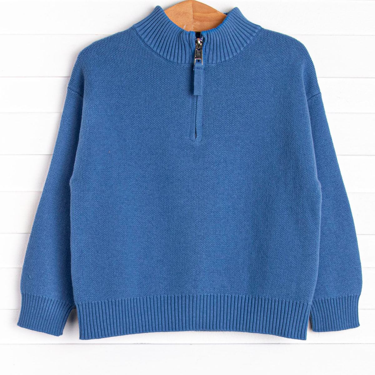 Quarter Zip Knitted Sweater, Medium Blue – Stitchy Fish