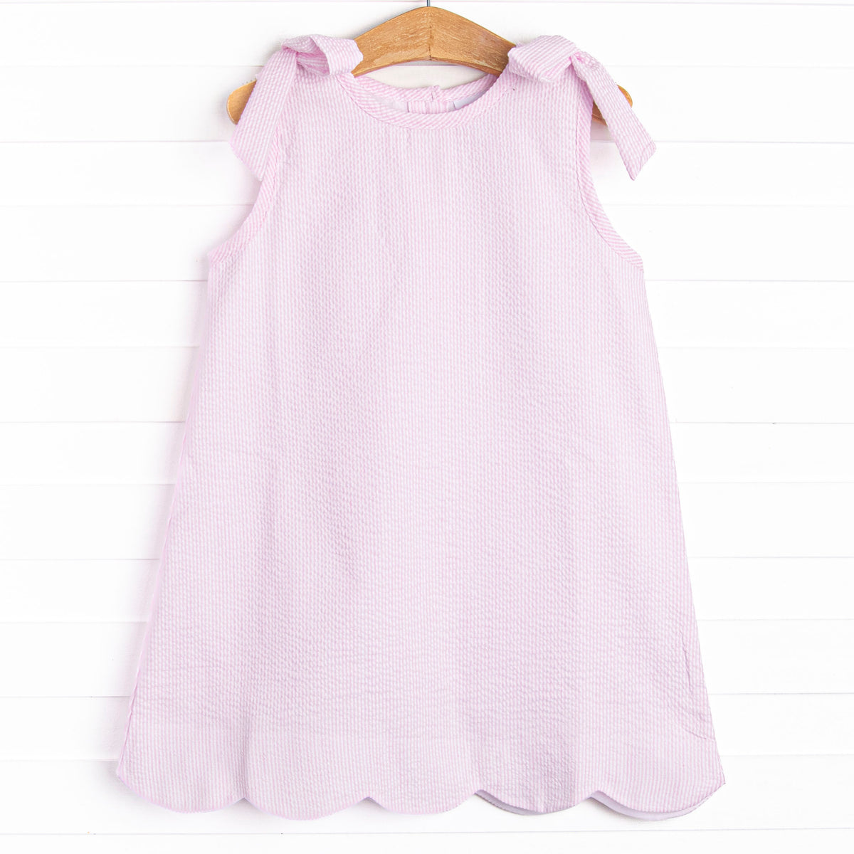 pink seersucker dress and white stripe midi dress, cotton seersucker, smocked Hook closure and fully lined Girl's Spring Seersucker Dress in