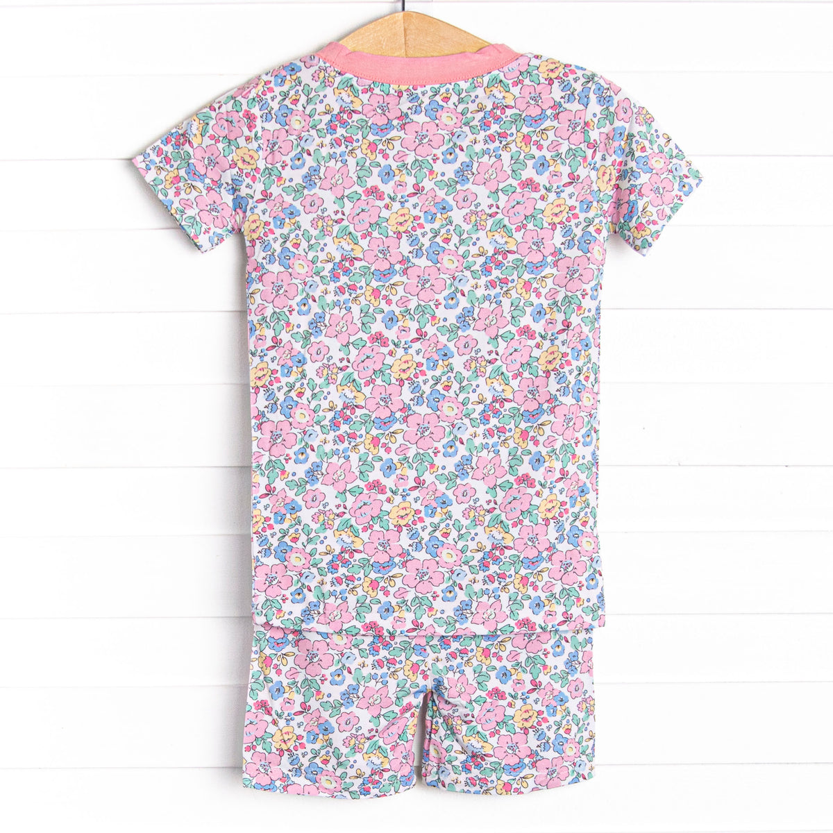 Girl's Print Bamboo Short Sleeve Pajama Set with Shorts - Summer Sky Flower Power main image 1