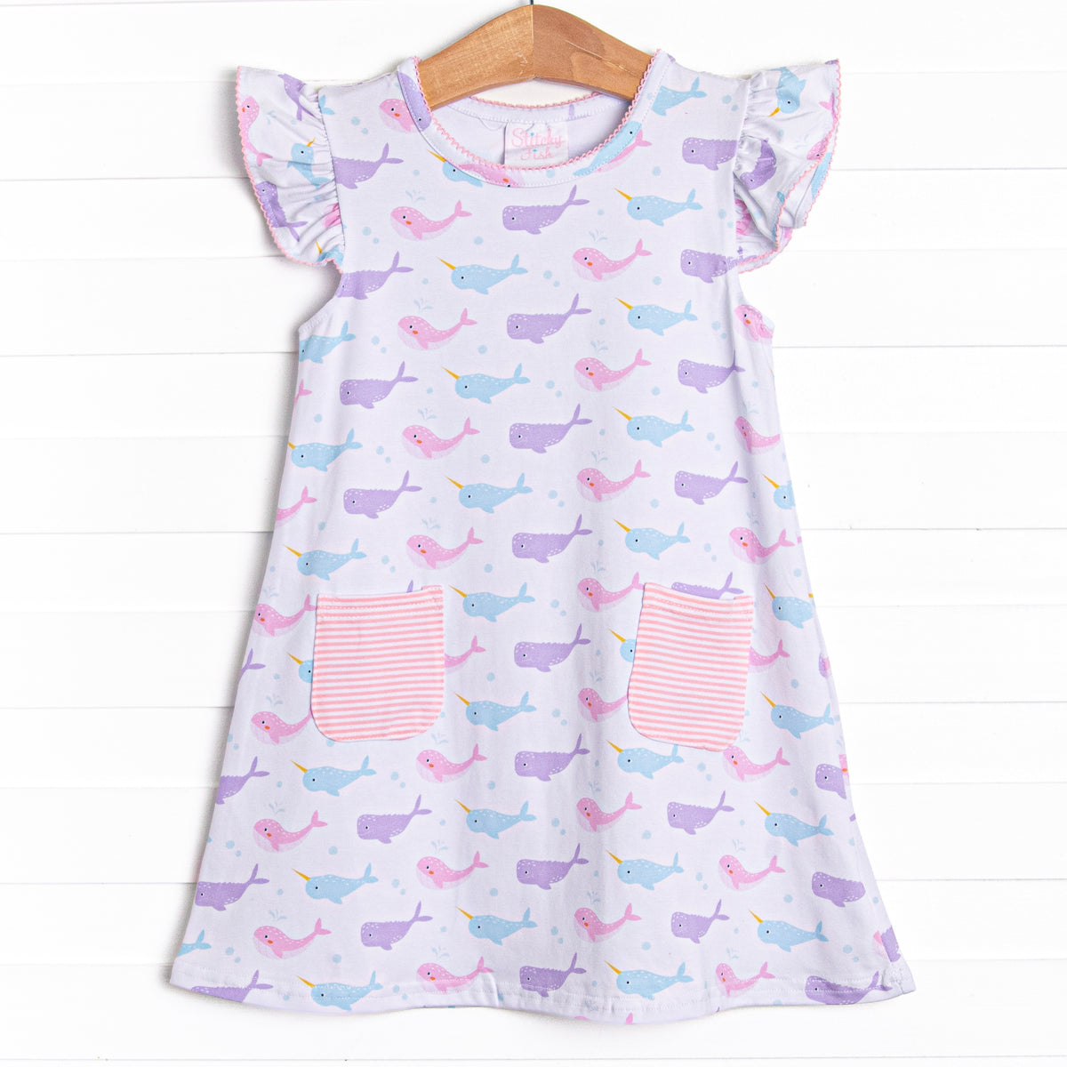 Nora Narwhal Pocket Dress, Pink – Stitchy Fish