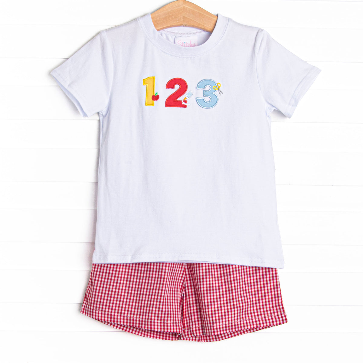 Pre-K Prep Applique Short Set, Red Gingham – Stitchy Fish