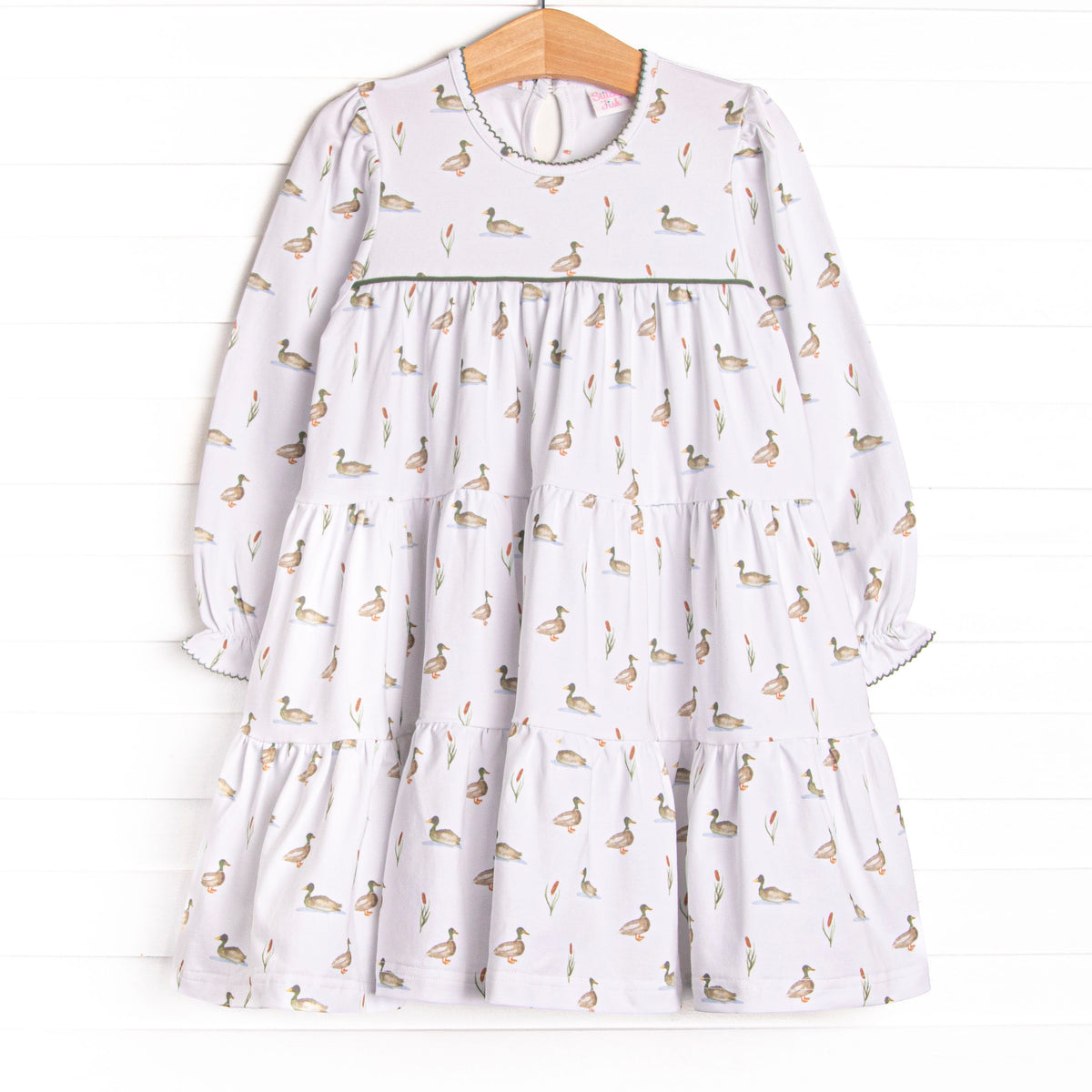 Migrating Mallard Tiered Dress, Green