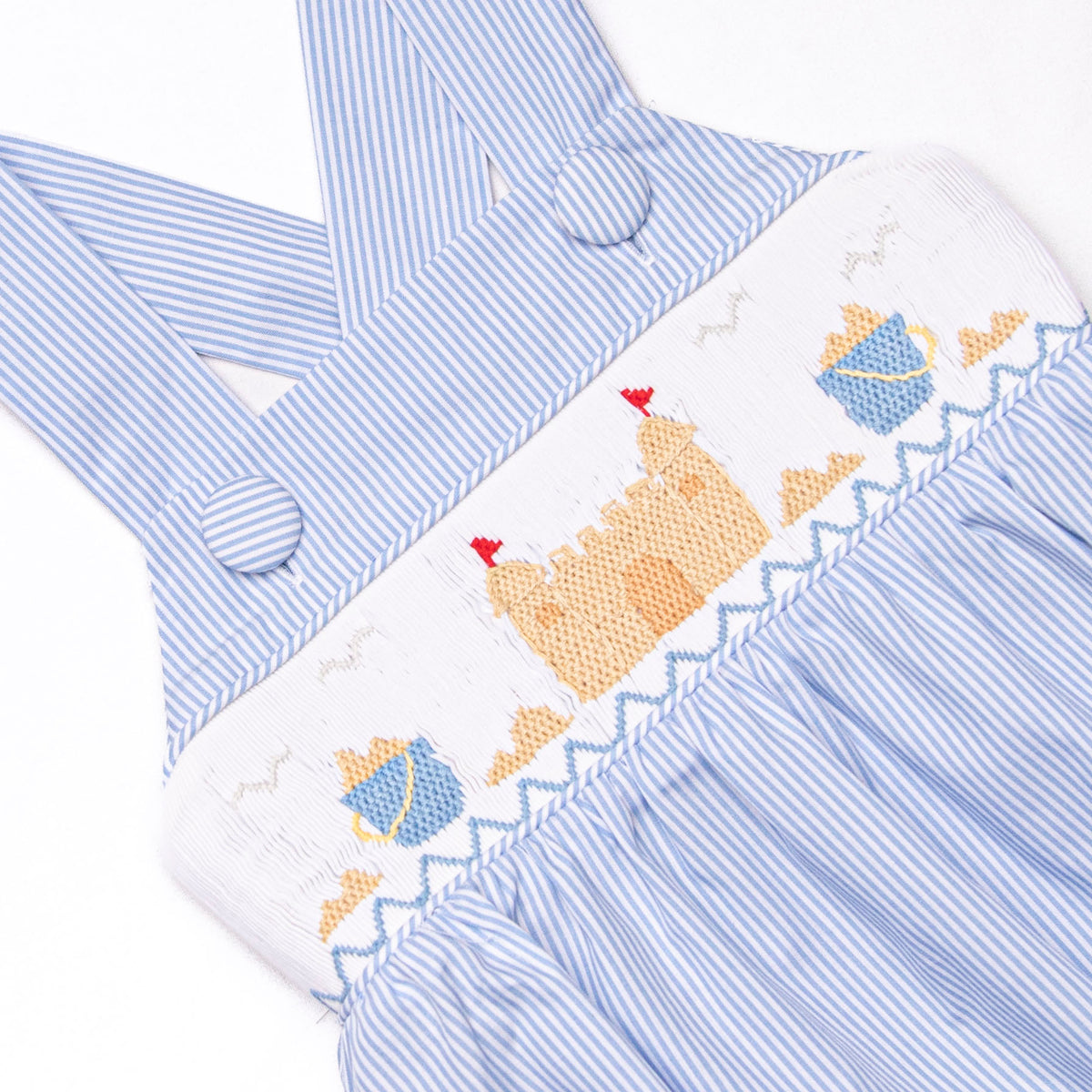 Castle Construction Smocked Sunsuit, Blue – Stitchy Fish