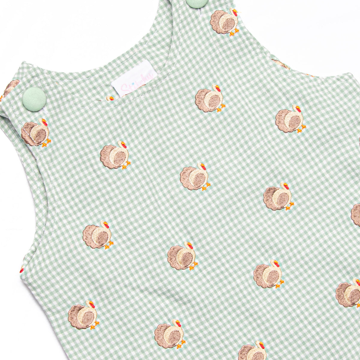 Tailfeather Craze Embroidered Jon Jon, Green Gingham – Stitchy Fish