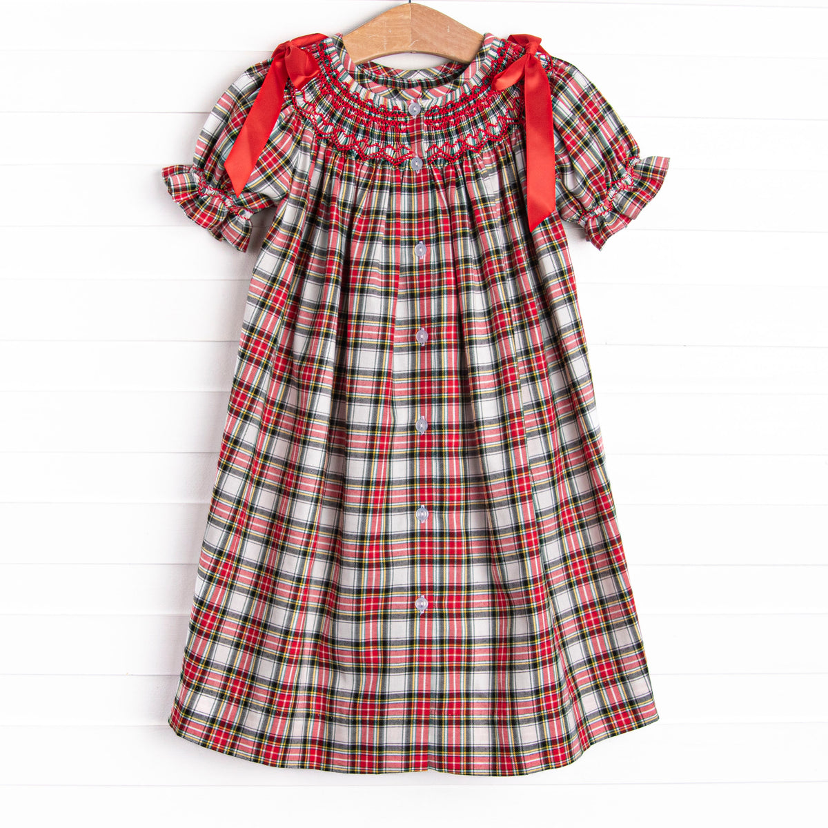 Christmas Card Classic Smocked Bishop Dress, Red – Stitchy Fish