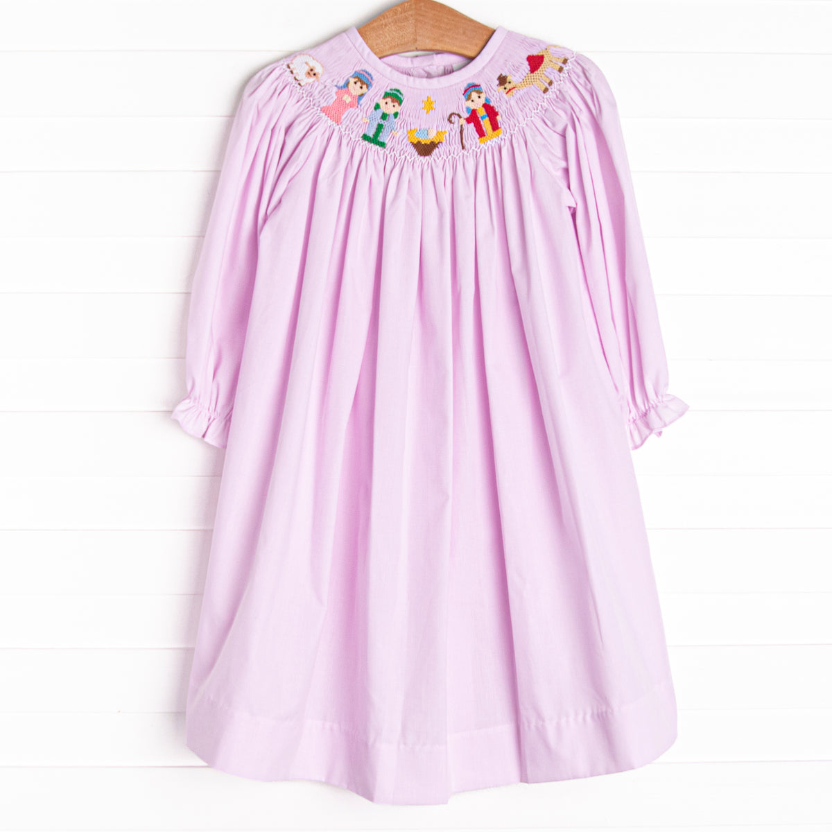 Away in a Manger Smocked Bishop Dress, Pink – Stitchy Fish