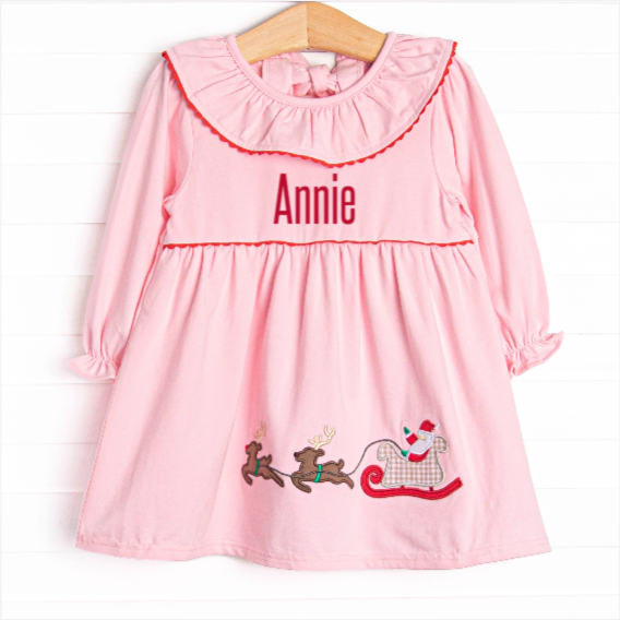 Girl's Christmas Delivery Applique Dress in Pink size 2T