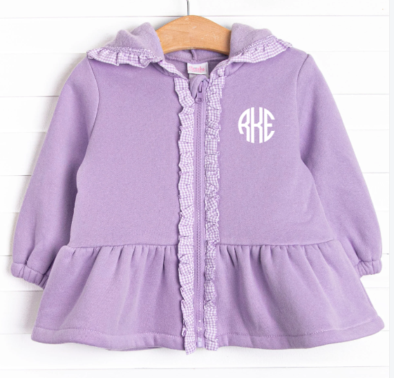 Gingham Gal Zip-Up Ruffle Jacket, Purple – Stitchy Fish