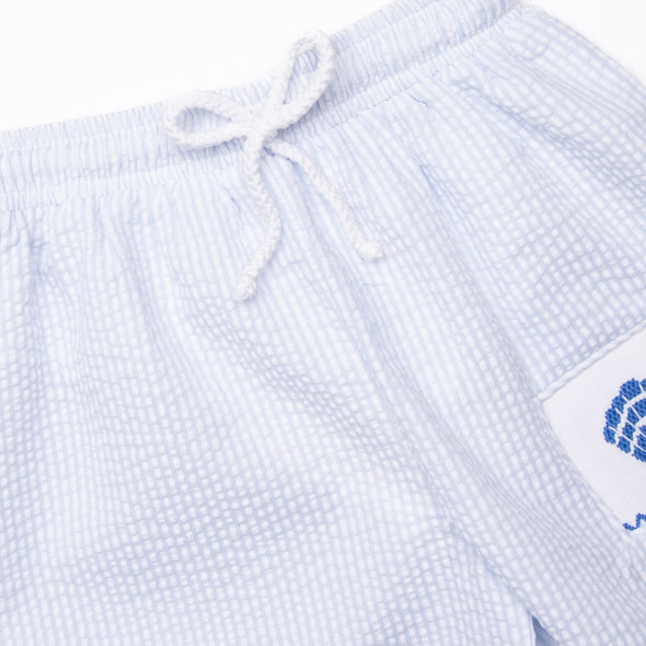 By the Shore Smocked Swim Trunks, Blue