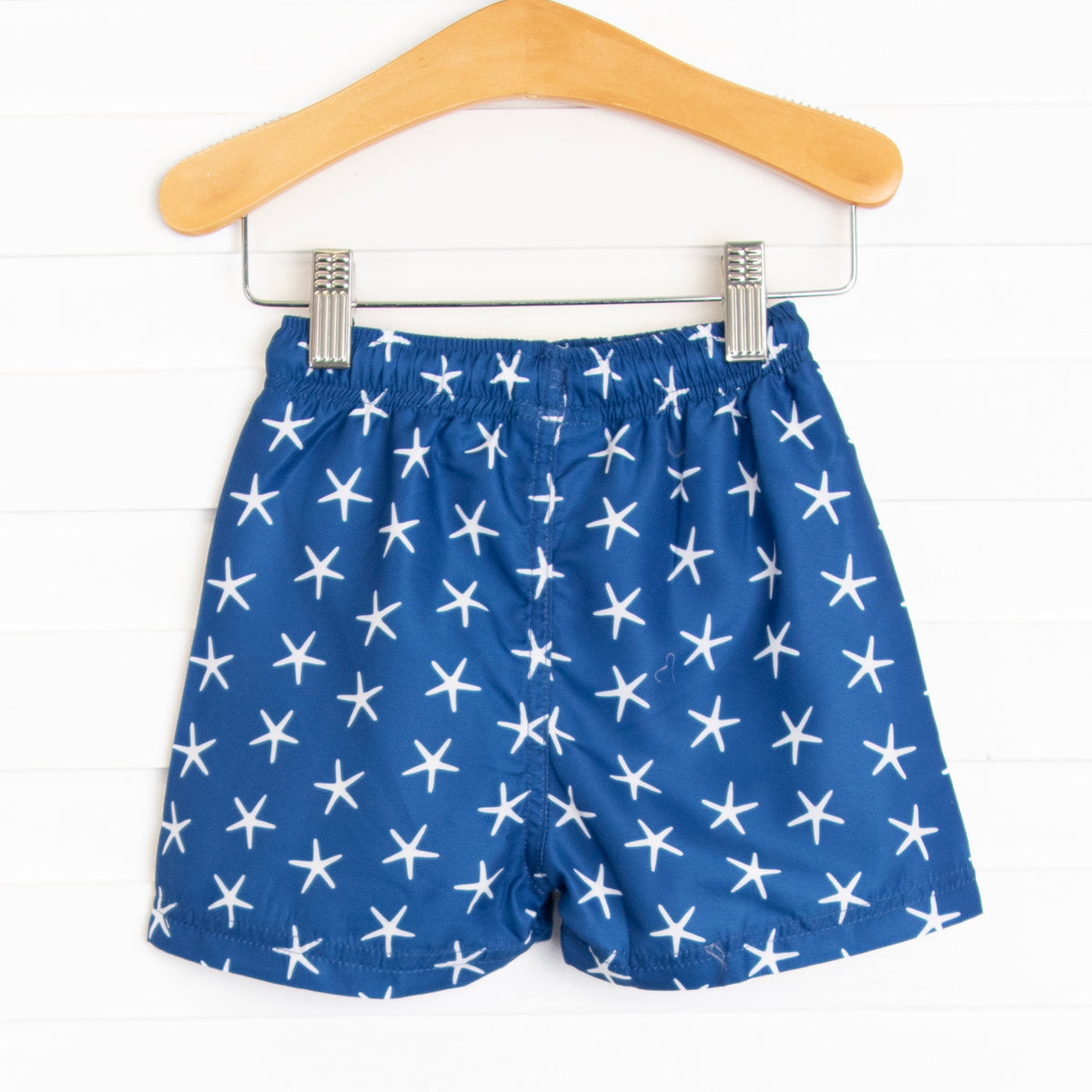 Star of the Sea Swim Trunks, Blue Stitchy Fish