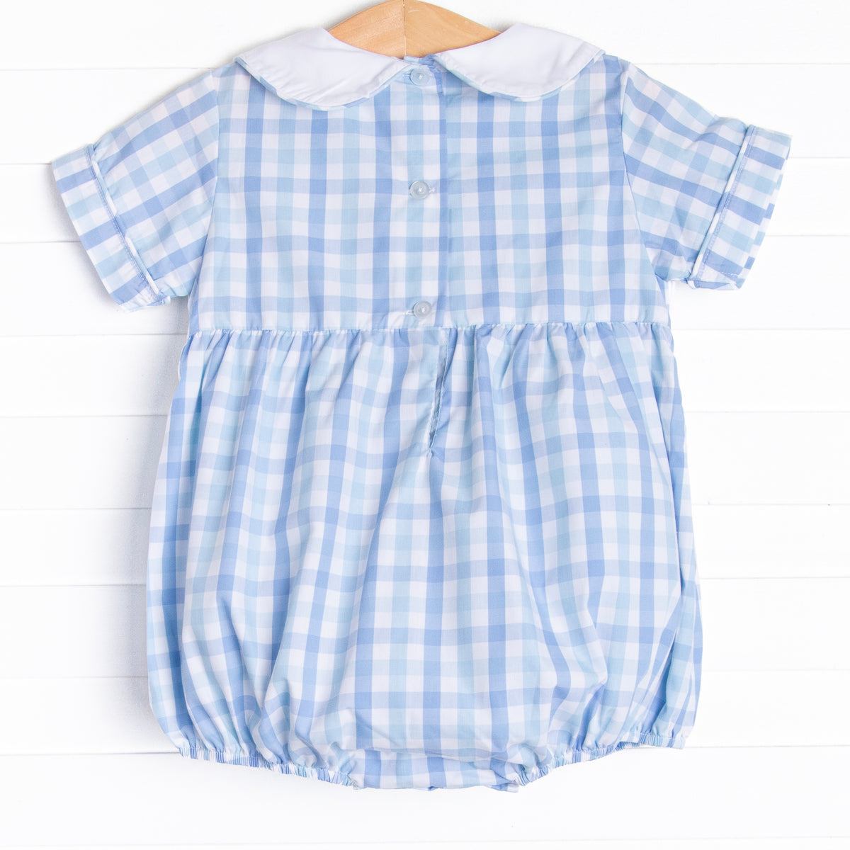 Geometric Blue Smocked Navy Royal and White Plaid Boys Bubble Short Sleeve main image 0