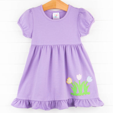 Tulip Trio Applique Dress, Purple