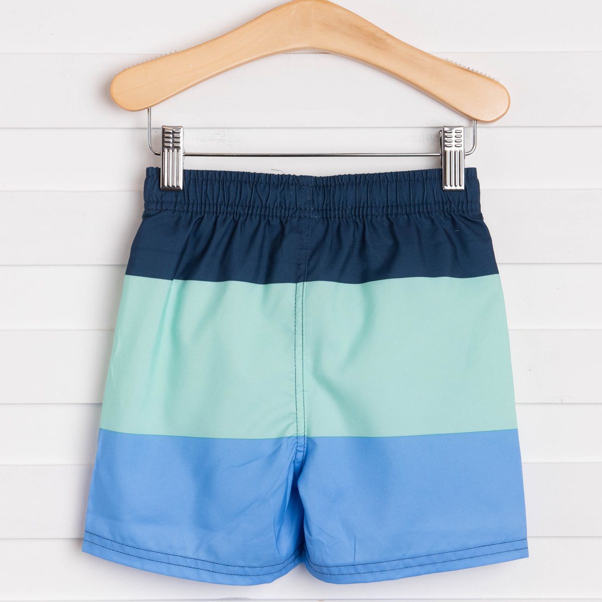 Rugged Butts Mint & Blue Color Block Swim Trunks, Blue Stitchy Fish