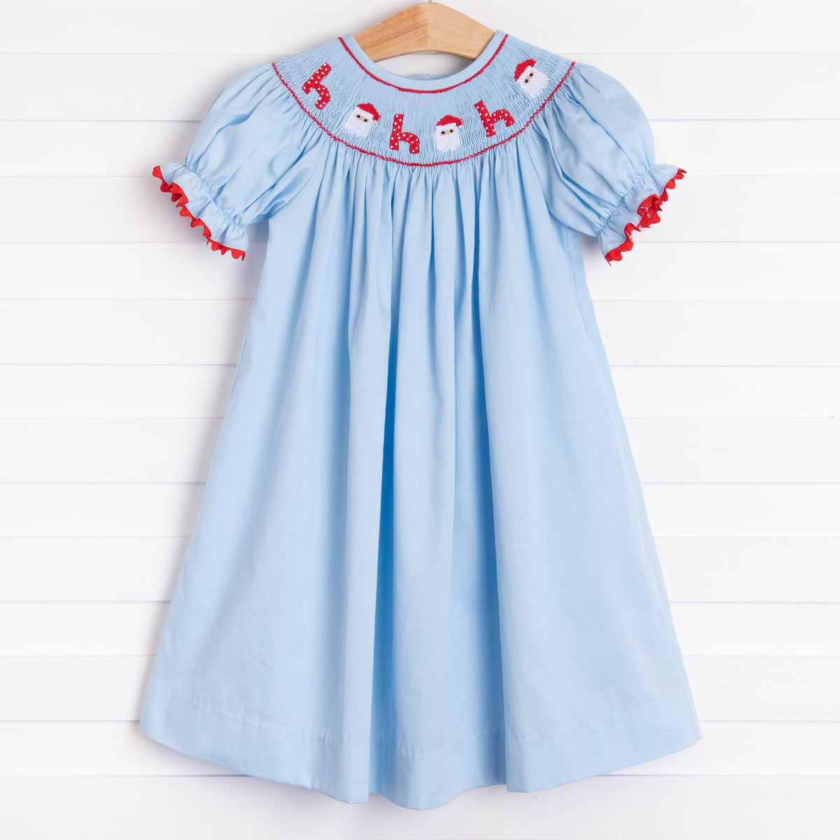 Santa's Coming Smocked Dress, Light Blue – Stitchy Fish