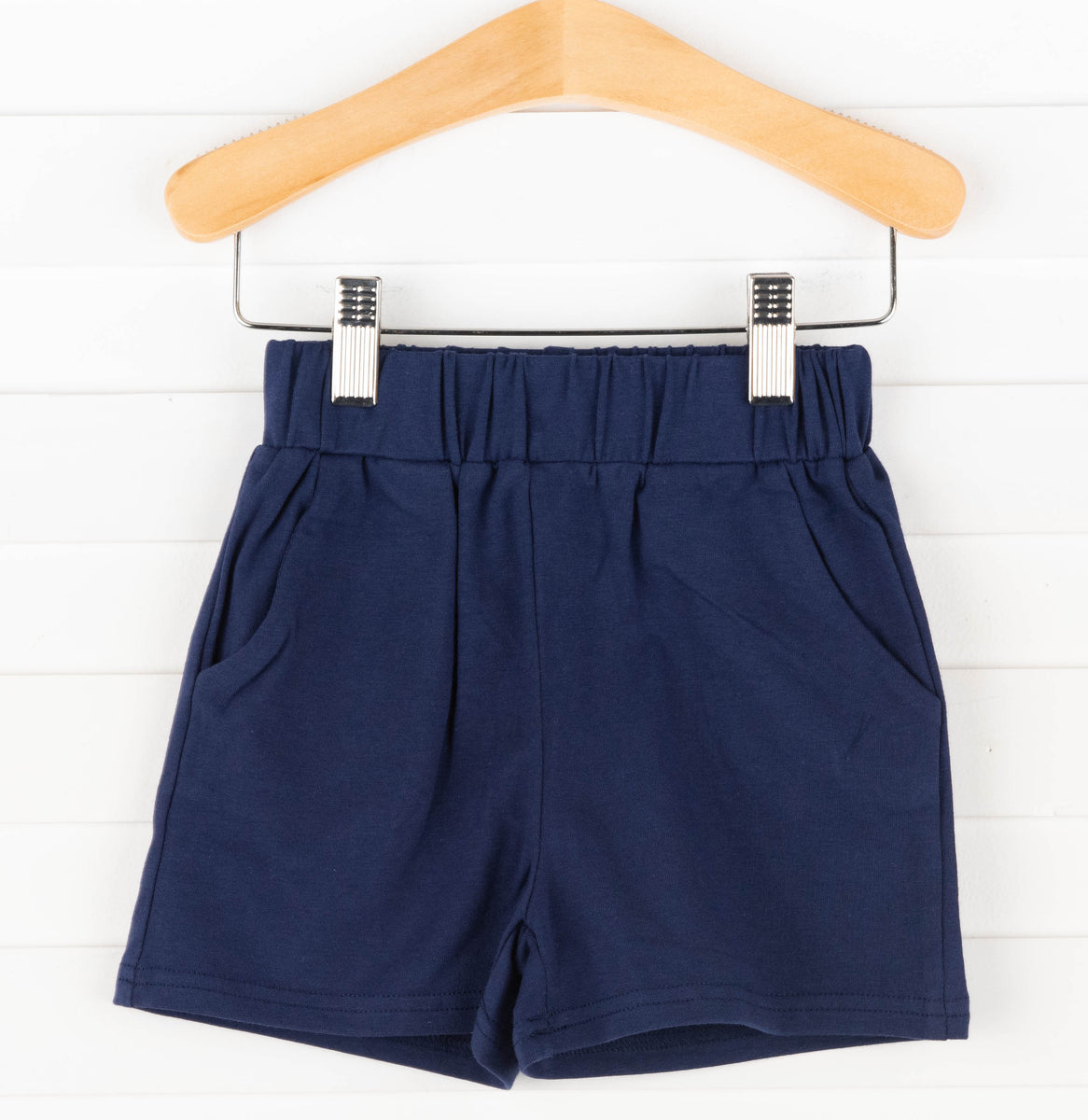 Navy Blue Knitted Printed Shorts For Kids