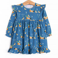 Ducks in a Row Ruffle Dress, Blue