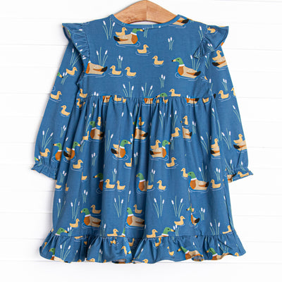 Ducks in a Row Ruffle Dress, Blue