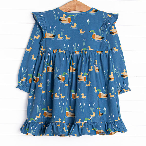 Ducks in a Row Ruffle Dress, Blue