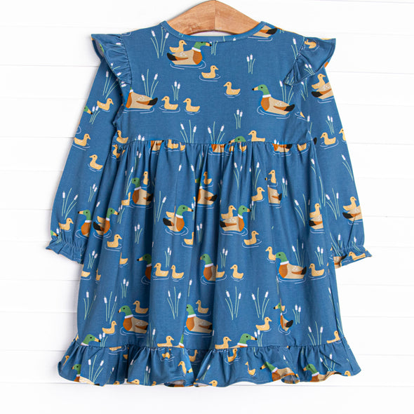 Ducks in a Row Ruffle Dress, Blue