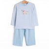 One Lucky Pup Applique Pant Set, Light Blue Stripe