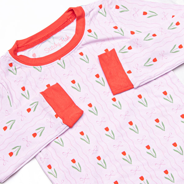 Truly Tulips Bamboo Pajama Set, Pink