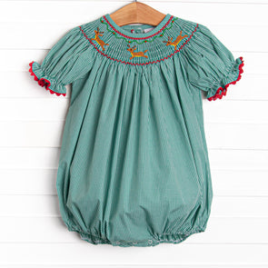 Rudolph's Runway Smocked Bubble, Green