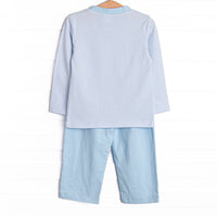 One Lucky Pup Applique Pant Set, Light Blue Stripe