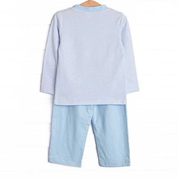 One Lucky Pup Applique Pant Set, Light Blue Stripe