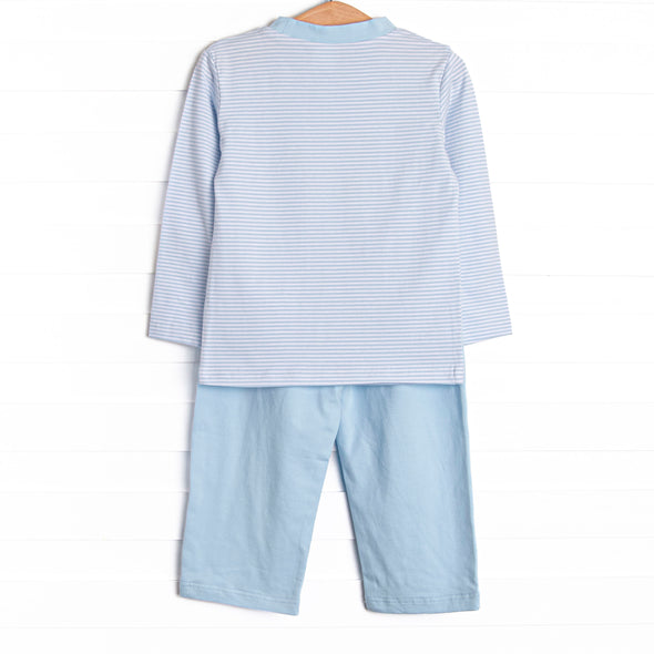 One Lucky Pup Applique Pant Set, Light Blue Stripe