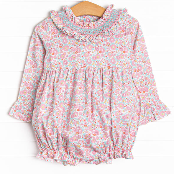 Frannie Floral Smocked Bubble, Pink