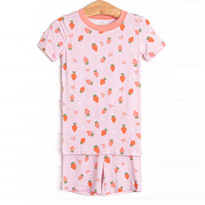 Berry Bow Bamboo Pajama Short Set, Pink