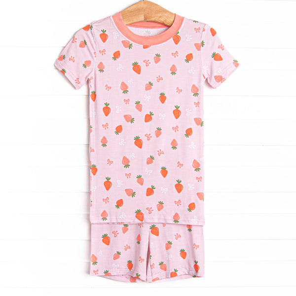 Berry Bow Bamboo Pajama Short Set, Pink