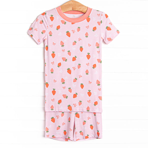 Berry Bow Bamboo Pajama Short Set, Pink