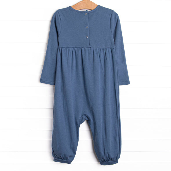 Turkey Blessings Applique Romper, Blue